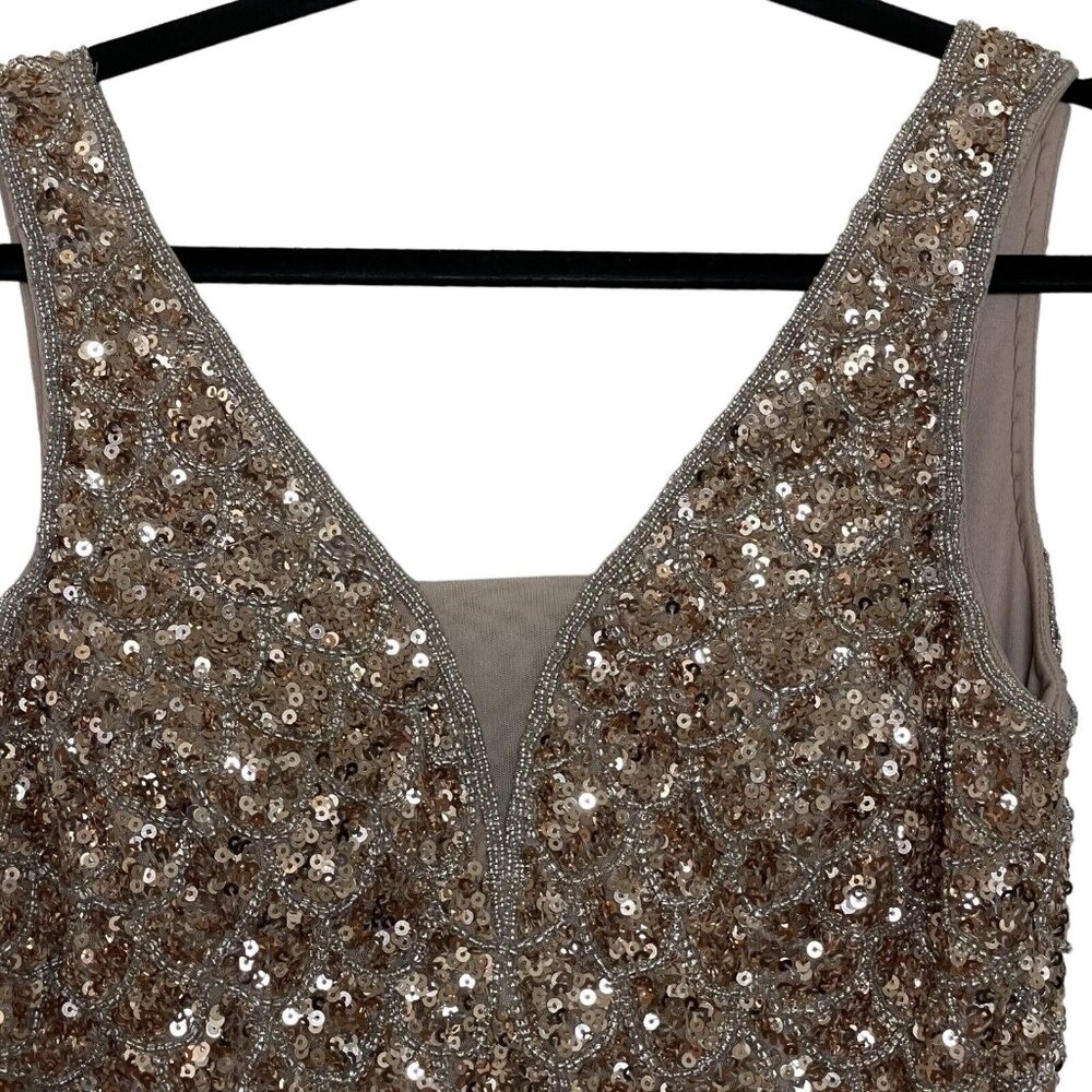 Mac Duggal Dress Size 8 Copper Silver Body Con Mini‎ Sequined Scallop - Picture 5 of 16